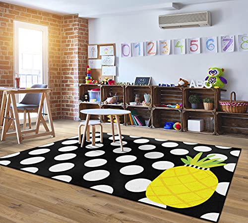 Simply Stylish Tropical Pineapple Polka Dots Classroom Area Rug 5'x7'6"