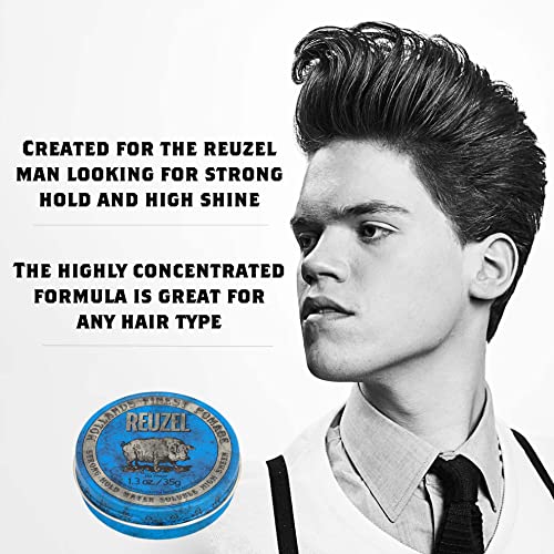 Reuzel Blue Pomade: Strong Hold, Water Soluble, High Shine - For All Hairstyles